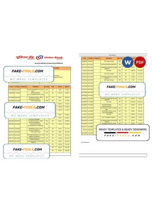India Union Bank of India bank statement Word and PDF template, 2 pages