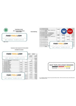 India United Bank of India bank statement, Word and PDF template, 2 pages