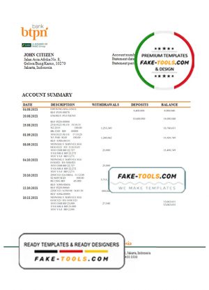 Indonesia BTPN proof of address bank statement in Word and PDF format Indonesia BTPN proof of address bank statement in Word and PDF format