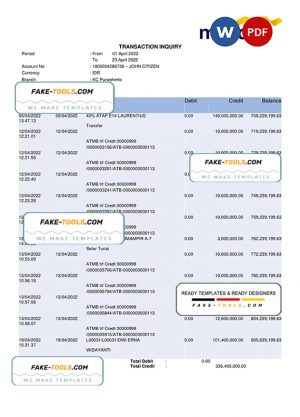 Indonesia Bank Mandiri bank statement Word and PDF template