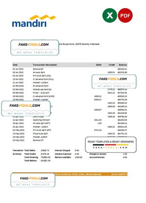 Indonesia Mandiri bank statement Excel and PDF template Indonesia Mandiri bank statement Excel and PDF template