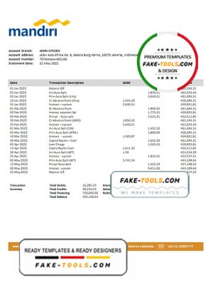 Indonesia Mandiri proof of address bank statement in Word and PDF format Indonesia Mandiri proof of address bank statement in Word and PDF format