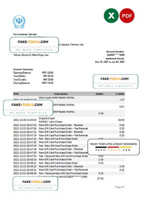 Iran Bank Sepah bank statement Excel and PDF template Iran Bank Sepah bank statement Excel and PDF template