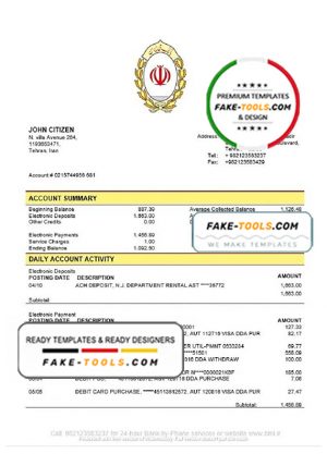 Iran Melli Bank statement template in Word and PDF format, good for address prove Iran Melli Bank statement template in Word and PDF format, good for address prove