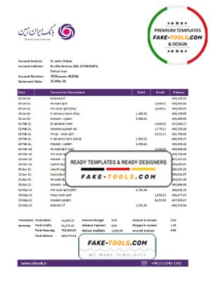 Iran Zamin Bank statement template in Excel and PDF format Iran Zamin Bank statement template in Excel and PDF format