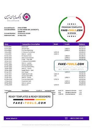 Iran Zamin Bank statement template in Word and PDF format Iran Zamin Bank statement template in Word and PDF format