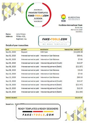 Iraq Kurdistan International Bank proof of address statement template in Excel and PDF format Iraq Kurdistan International Bank proof of address statement template in Excel and PDF format