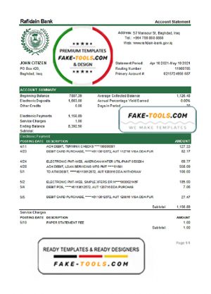Iraq Rafidain Bank statement template in .xls and .pdf file format Iraq Rafidain Bank statement template in .xls and .pdf file format