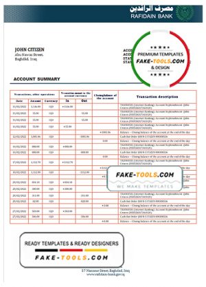 Iraq Rafidain proof of address bank statement in Word and PDF format Iraq Rafidain proof of address bank statement in Word and PDF format