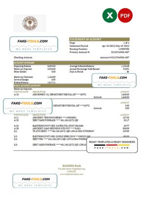 Iraq Rasheed bank statement Excel and PDF template Iraq Rasheed bank statement Excel and PDF template