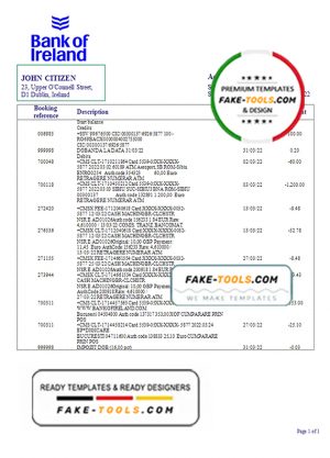 Ireland Bank of Ireland Bank statement template in Word and PDF format Ireland Bank of Ireland Bank statement template in Word and PDF format