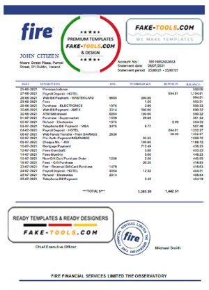 Ireland Fire Financial Services Limited account statement template in Excel and PDF format Ireland Fire Financial Services Limited account statement template in Excel and PDF format