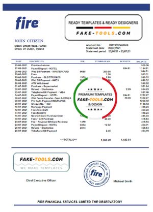 Ireland Fire Financial Services Limited account statement template in Word and PDF format Ireland Fire Financial Services Limited account statement template in Word and PDF format