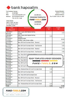 Israel Bank Hapoalim bank statement easy to fill template in .xls and .pdf file format Israel Bank Hapoalim bank statement easy to fill template in .xls and .pdf file format