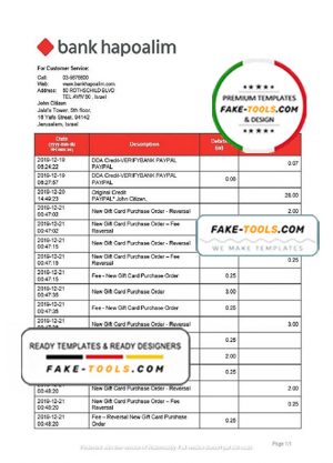 Israel Bank Hapoalim proof of address bank statement template in Word and PDF format Israel Bank Hapoalim proof of address bank statement template in Word and PDF format