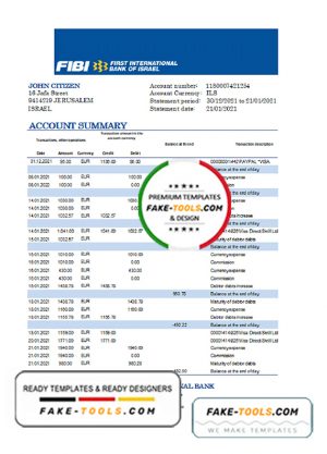 Israel First International Bank of Israel bank statement easy to fill template in Excel and PDF format Israel First International Bank of Israel bank statement easy to fill template in Excel and PDF format