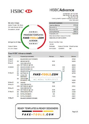 Israel HSBC bank statement easy to fill template in Excel and PDF format Israel HSBC bank statement easy to fill template in Excel and PDF format
