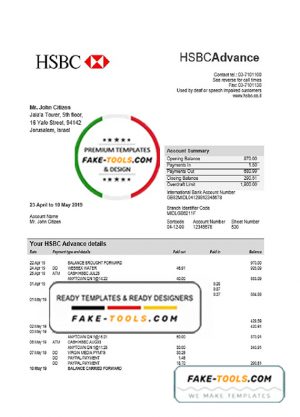 Israel HSBC proof of address bank statement template in Word and PDF format Israel HSBC proof of address bank statement template in Word and PDF format