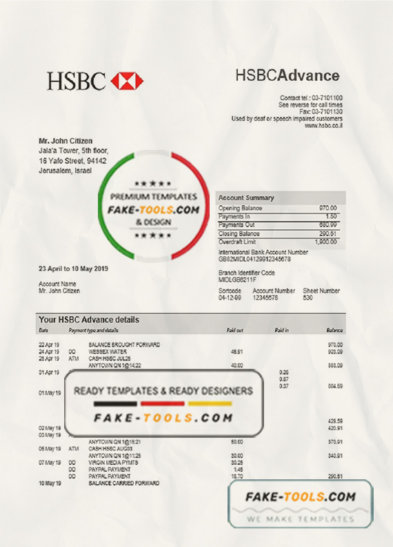 Israel HSBC proof of address word scan effect