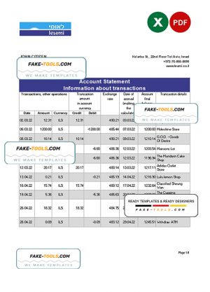 Israel Leumi bank statement Excel and PDF template Israel Leumi bank statement Excel and PDF template
