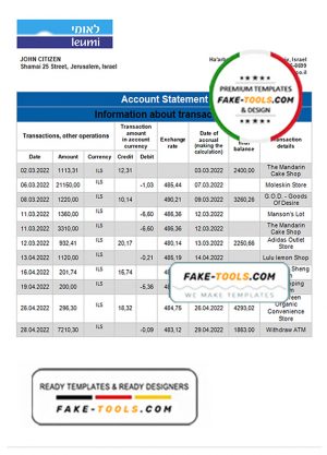 Israel Leumi proof of address bank statement template in Word and PDF format Israel Leumi proof of address bank statement template in Word and PDF format