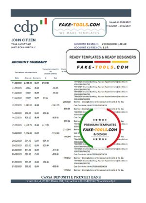 Italy Cassa Depositi e Prestiti bank statement easy to fill template in .xls and .pdf file format Italy Cassa Depositi e Prestiti bank statement easy to fill template in .xls and .pdf file format