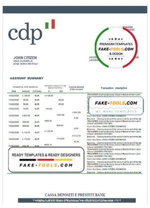Italy Cassa Depositi e Prestiti bank statement template in Word and PDF format, fully editable Italy Cassa Depositi e Prestiti bank statement template in Word and PDF format, fully editable