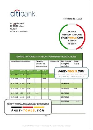 Italy Citibank statement template in .doc and .pdf format, fully editable Italy Citibank statement template in .doc and .pdf format, fully editable