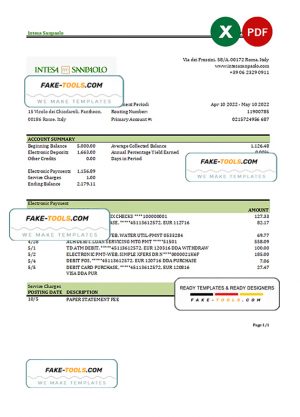 Italy Intesa Sanpaolo bank statement Excel and PDF template Italy Intesa Sanpaolo bank statement Excel and PDF template