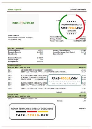 Italy Intesa Sanpaolo statement template in .doc and .pdf format, fully editable Italy Intesa Sanpaolo statement template in .doc and .pdf format, fully editable