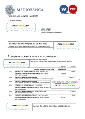 Italy Mediobanca bank statement Word and PDF template Italy Mediobanca bank statement Word and PDF template