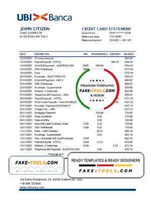 Italy UBI BANCA bank statement easy to fill template in Excel and PDF format Italy UBI BANCA bank statement easy to fill template in Excel and PDF format