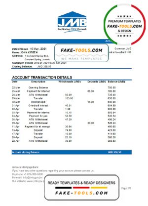 Jamaica Mortgage Bank statement easy to fill template in Excel and PDF format