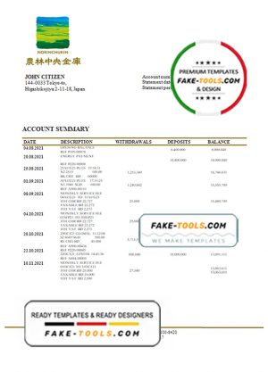 Japan Norinchukin bank statement template in Word and PDF format