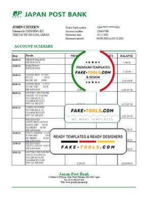 Japan Post bank statement easy to fill template in Excel and PDF format