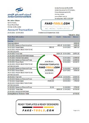 Jordan Commercial Bank JCB bank statement easy to fill template in .xls and .pdf file format Jordan Commercial Bank JCB bank statement easy to fill template in .xls and .pdf file format