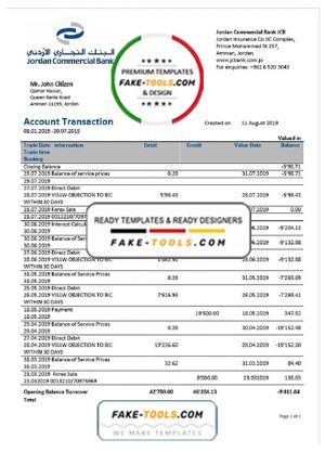 Jordan Commercial Bank statement easy to fill template in Word and PDF format Jordan Commercial Bank statement easy to fill template in Word and PDF format