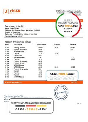Kazakhstan First Heartland Jusan bank proof of address statement template in Word and PDF format Kazakhstan First Heartland Jusan bank proof of address statement template in Word and PDF format