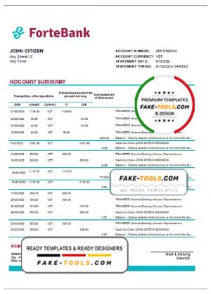 Kazakhstan Forte bank statement template in Excel and PDF format Kazakhstan Forte bank statement template in Excel and PDF format