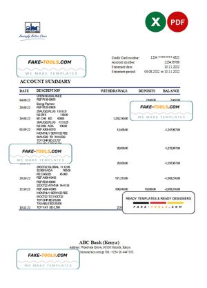 Kenya ABC bank statement Excel and PDF template Kenya ABC bank statement Excel and PDF template