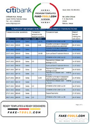 Kenya Citibank bank statement easy to fill template in .xls and .pdf file format Kenya Citibank bank statement easy to fill template in .xls and .pdf file format