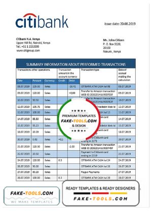 Kenya Citibank bank statement template in Word and PDF format Kenya Citibank bank statement template in Word and PDF format