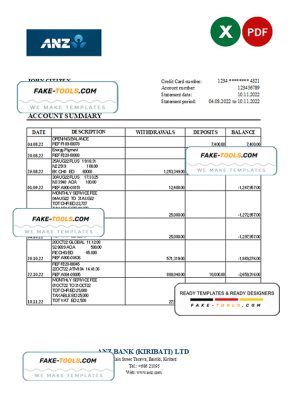 Kiribati ANZ bank statement Excel and PDF template Kiribati ANZ bank statement Excel and PDF template