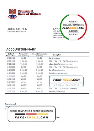 Kiribati Development Bank of Kiribati proof of address bank statement template in Word and PDF format (.doc and .pdf) Kiribati Development Bank of Kiribati proof of address bank statement template in Word and PDF format (.doc and .pdf)