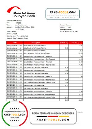 Kuwait Boubyan bank proof of address statement template in Word and PDF format Kuwait Boubyan bank proof of address statement template in Word and PDF format