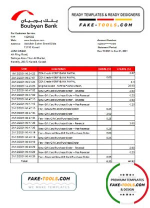 Kuwait Boubyan bank statement easy to fill template in .xls and .pdf file format Kuwait Boubyan bank statement easy to fill template in .xls and .pdf file format