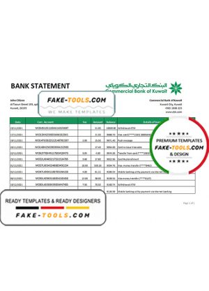 Kuwait Commercial Bank statement easy to fill template in .xls and .pdf file format Kuwait Commercial Bank statement easy to fill template in .xls and .pdf file format