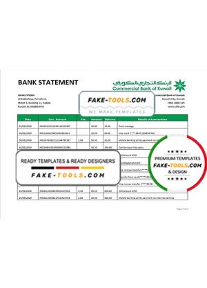 Kuwait Commercial Bank statement easy to fill template in Word and PDF format Kuwait Commercial Bank statement easy to fill template in Word and PDF format