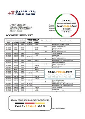 Kuwait Gulf bank statement template in Word and PDF format, fully editable Kuwait Gulf bank statement template in Word and PDF format, fully editable