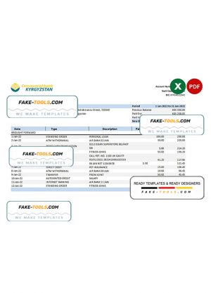 Kyrgyzstan Commercial bank statement Excel and PDF template Kyrgyzstan Commercial bank statement Excel and PDF template